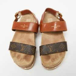  Louis Vuitton Brown Monogram Canvas and Leather Timelapse Espadrille Sandals Size 36.5
