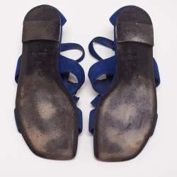 Pre Owned Louis Vuitton Blue Suede Flat Ankle-Strap Sandals Size 38