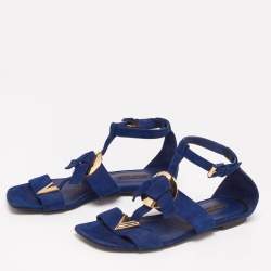 Louis Vuitton Blue Suede Flat Ankle-Strap Sandals Size 38
