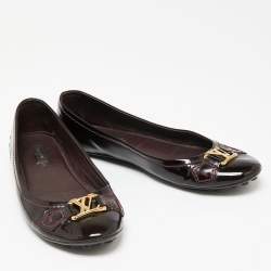 Pre Owned Louis Vuitton Dark Burgundy Patent Leather Oxford Ballet Flats Size 36