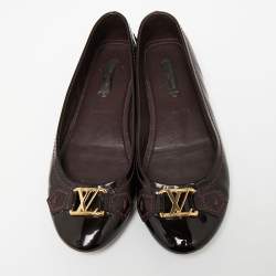 Pre Owned Louis Vuitton Dark Burgundy Patent Leather Oxford Ballet Flats Size 36