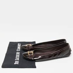 Pre Owned Louis Vuitton Dark Burgundy Patent Leather Oxford Ballet Flats Size 36