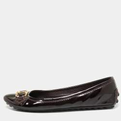 Pre Owned Louis Vuitton Dark Burgundy Patent Leather Oxford Ballet Flats Size 36