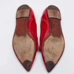 مملوكة مسبقًا حذاء باليرينا فلات لوي فيتون جلد أحمر لامع  مزخرف بالزهور مقاس 37.5