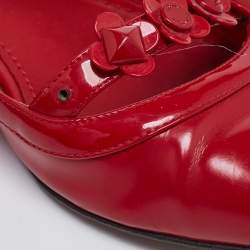 مملوكة مسبقًا حذاء باليرينا فلات لوي فيتون جلد أحمر لامع  مزخرف بالزهور مقاس 37.5