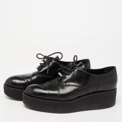 Louis Vuitton Black Leather Lace Up Platform Oxfords Size 37.5