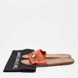Louis Vuitton Orange/Brown Snakeskin Leather Lock It Flat  Sandals Size 38