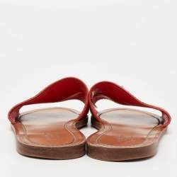 Louis Vuitton Orange/Brown Snakeskin Leather Lock It Flat  Sandals Size 38