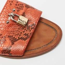 Louis Vuitton Orange/Brown Snakeskin Leather Lock It Flat  Sandals Size 38