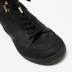 Louis Vuitton Black Leather and Embossed Monogram Suede Millenium Wedge High-Top Sneakers Size 38.5