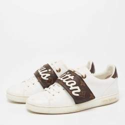 Louis Vuitton White Leather And Monogram Canvas  Frontrow Low Top Sneakers Size 38