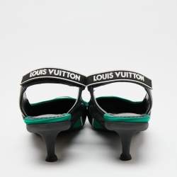 Pre Owned حذاء كعب عالي لوي فيتون آركلايت جلد وشبك أخضر/أسود بحزام كاحل مقاس 37