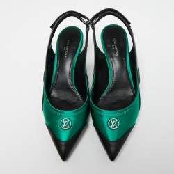 Pre Owned حذاء كعب عالي لوي فيتون آركلايت جلد وشبك أخضر/أسود بحزام كاحل مقاس 37