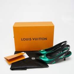 Pre Owned حذاء كعب عالي لوي فيتون آركلايت جلد وشبك أخضر/أسود بحزام كاحل مقاس 37