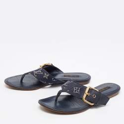 Louis Vuitton Blue Denim Monogram Denim Sandals Size 8 - Yoogi's