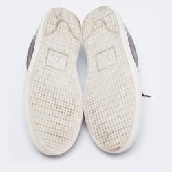 Pre Owned Louis Vuitton Brown/Black Monogram Canvas and Patent Leather Frontrow Low-Top Sneakers Size 39