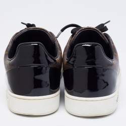 Pre Owned Louis Vuitton Brown/Black Monogram Canvas and Patent Leather Frontrow Low-Top Sneakers Size 39