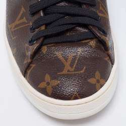 Pre Owned Louis Vuitton Brown/Black Monogram Canvas and Patent Leather Frontrow Low-Top Sneakers Size 39