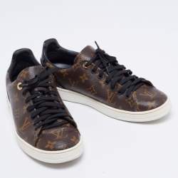 Pre Owned Louis Vuitton Brown/Black Monogram Canvas and Patent Leather Frontrow Low-Top Sneakers Size 39