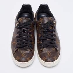 Pre Owned Louis Vuitton Brown/Black Monogram Canvas and Patent Leather Frontrow Low-Top Sneakers Size 39