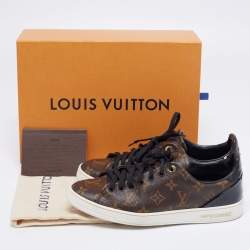 Pre Owned Louis Vuitton Brown/Black Monogram Canvas and Patent Leather Frontrow Low-Top Sneakers Size 39