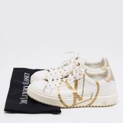 Pre Owned حذاء رياضي لوي فيتون تايم أوت جلد ذهبي/أبيض عنق منخفض مقاس 38.5