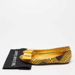 Pre Owned Louis Vuitton x Yayoi Kusama Limited Edition Yellow Polka Dot Monogam Canvas Bow Ballet Flats Size 40.5
