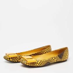 Pre Owned Louis Vuitton x Yayoi Kusama Limited Edition Yellow Polka Dot Monogam Canvas Bow Ballet Flats Size 40.5