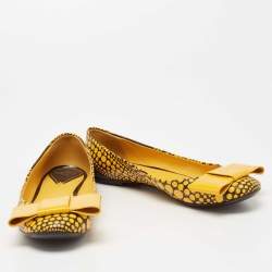 Pre Owned Louis Vuitton x Yayoi Kusama Limited Edition Yellow Polka Dot Monogam Canvas Bow Ballet Flats Size 40.5