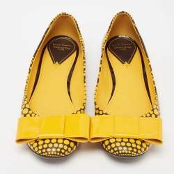 Pre Owned Louis Vuitton x Yayoi Kusama Limited Edition Yellow Polka Dot Monogam Canvas Bow Ballet Flats Size 40.5