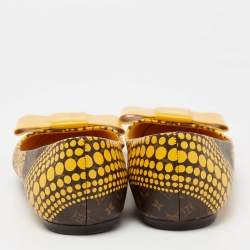 Pre Owned Louis Vuitton x Yayoi Kusama Limited Edition Yellow Polka Dot Monogam Canvas Bow Ballet Flats Size 40.5