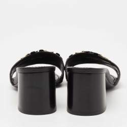 Pre Owned صندل سلايد لوي فيتون جلد أسود كعب مربع سميك مقاس 39