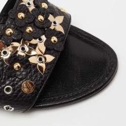 Pre Owned صندل سلايد لوي فيتون جلد أسود كعب مربع سميك مقاس 39