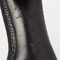 Pre Owned صندل سلايد لوي فيتون جلد أسود كعب مربع سميك مقاس 39