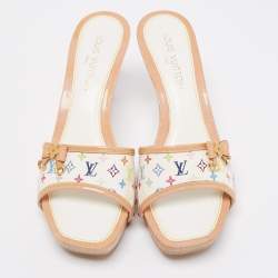 مملوكة مسبقًا صندل سلايد لوي فيتون جلد وكانفاس مونوغرامي بني مزين فيونكة مقاس 41