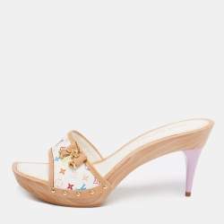 مملوكة مسبقًا صندل سلايد لوي فيتون جلد وكانفاس مونوغرامي بني مزين فيونكة مقاس 41