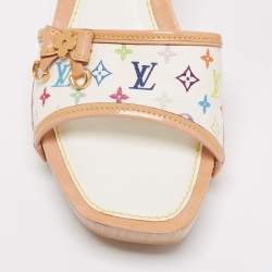 مملوكة مسبقًا صندل سلايد لوي فيتون جلد وكانفاس مونوغرامي بني مزين فيونكة مقاس 41