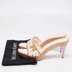 مملوكة مسبقًا صندل سلايد لوي فيتون جلد وكانفاس مونوغرامي بني مزين فيونكة مقاس 41