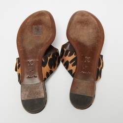 مملوكة مسبقًا Louis Vuitton Tri-Color Leopard Print Canvas Bow Thong Flats Size 41