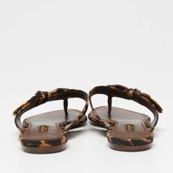 مملوكة مسبقًا Louis Vuitton Tri-Color Leopard Print Canvas Bow Thong Flats Size 41