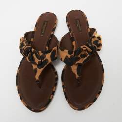 مملوكة مسبقًا Louis Vuitton Tri-Color Leopard Print Canvas Bow Thong Flats Size 41