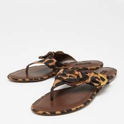مملوكة مسبقًا Louis Vuitton Tri-Color Leopard Print Canvas Bow Thong Flats Size 41