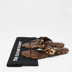 مملوكة مسبقًا Louis Vuitton Tri-Color Leopard Print Canvas Bow Thong Flats Size 41