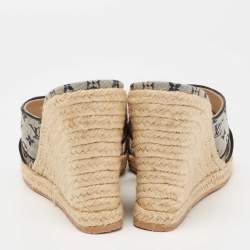 Pre Owned Louis Vuitton Two Tone Monogram Canvas and Patent Leather Espadrille Wedge Slide Sandals Size 41