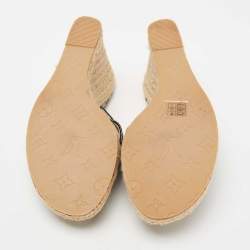 Pre Owned Louis Vuitton Two Tone Monogram Canvas and Patent Leather Espadrille Wedge Slide Sandals Size 41