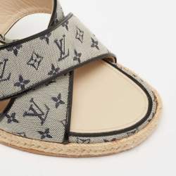 Pre Owned Louis Vuitton Two Tone Monogram Canvas and Patent Leather Espadrille Wedge Slide Sandals Size 41