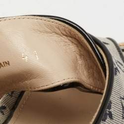 Pre Owned Louis Vuitton Two Tone Monogram Canvas and Patent Leather Espadrille Wedge Slide Sandals Size 41