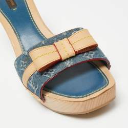 Louis Vuitton Blue/Beige Monogram Canvas and Leather Bow Grenadine Platform Slide Sandals Size 40.5