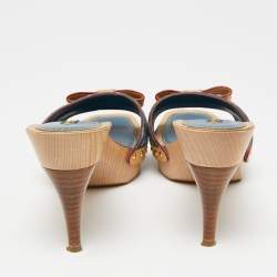 Louis Vuitton Blue/Beige Monogram Canvas and Leather Bow Grenadine Platform Slide Sandals Size 40.5