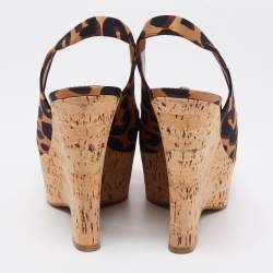 Pre Owned Louis Vuitton Tri-Color Leopard Print Canvas Bow Platform Wedge Slingback Sandals Size 40